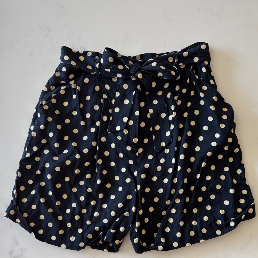 FRNCH Navy Polka Dot High Waist Shorts